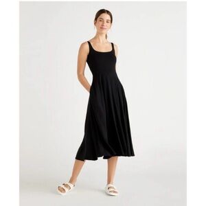 NWT Quince Women’s Black Tencel Jersey Fit & Flare Dress sz S Sleeveless Midi